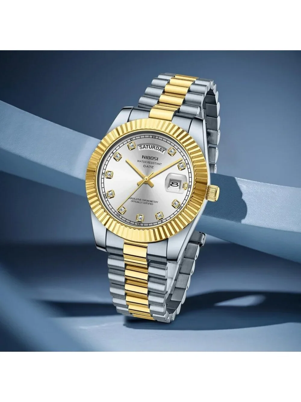Nibosi Men's Gold Silver Analog Quartz Stainless Waterproof Desiger Wrist Watch